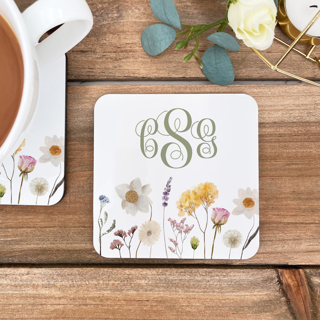 Personalized Monogrammed Coasters, Wildflowers