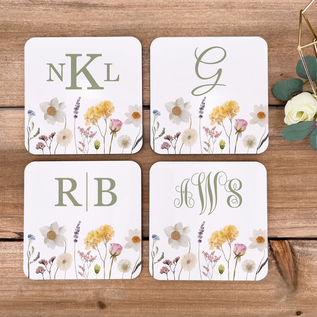 Personalized Monogrammed Coasters, Wildflowers