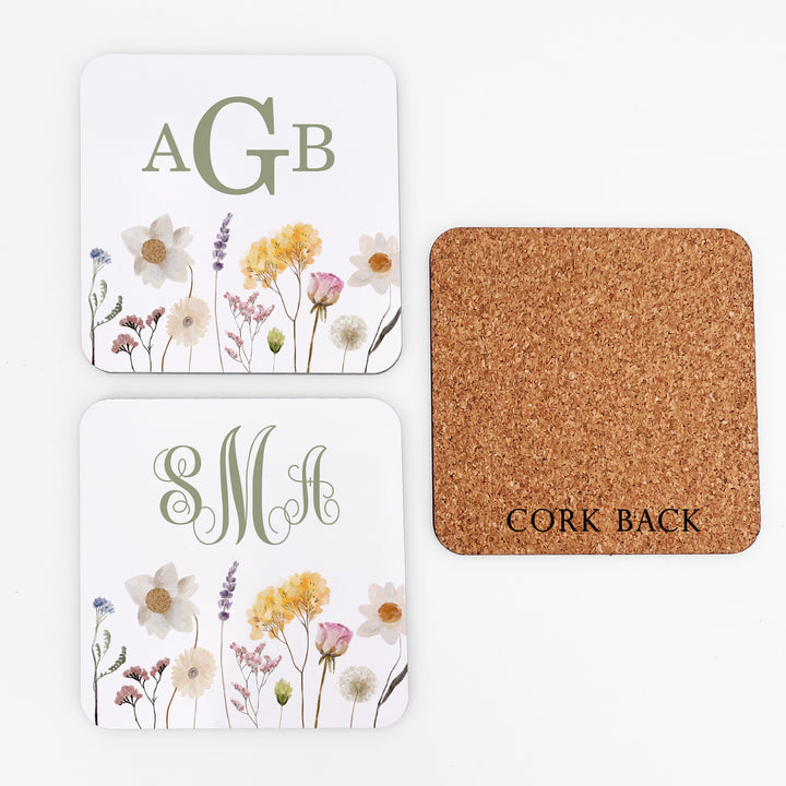 Personalized Monogrammed Coasters, Wildflowers