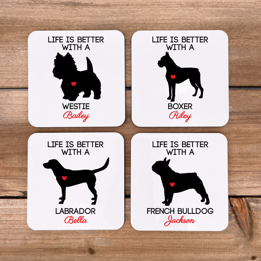 Personalized Dog Breed Coasters, Puppy Dog Lover Gift