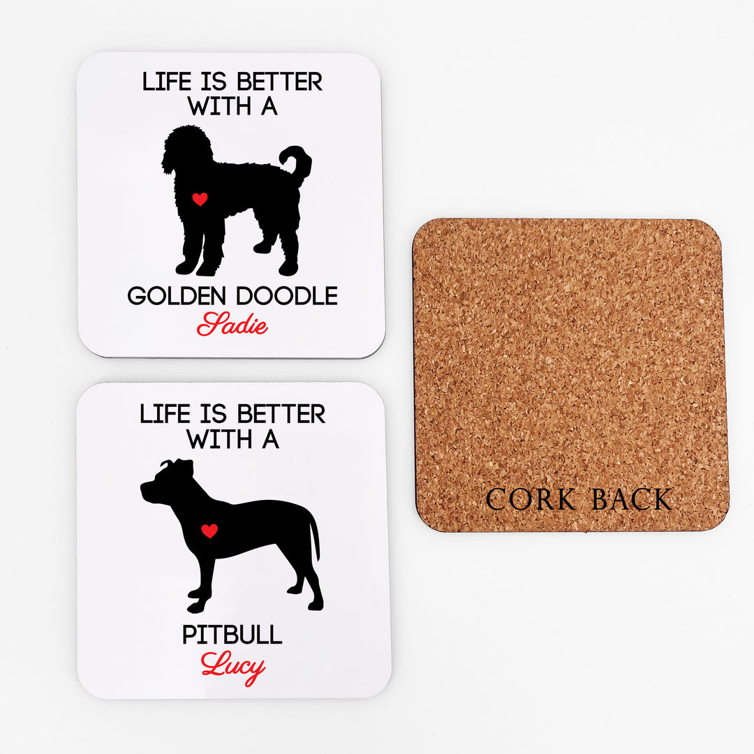 Personalized Dog Breed Coasters, Puppy Dog Lover Gift