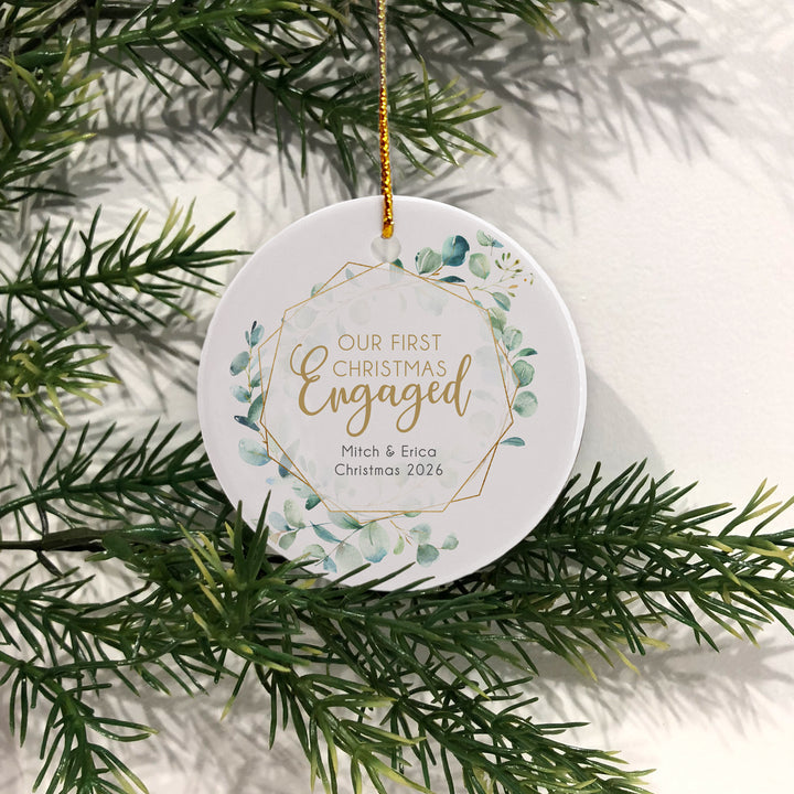 Engaged Eucalyptus Christmas Ornament, First Christmas Engaged Ornament