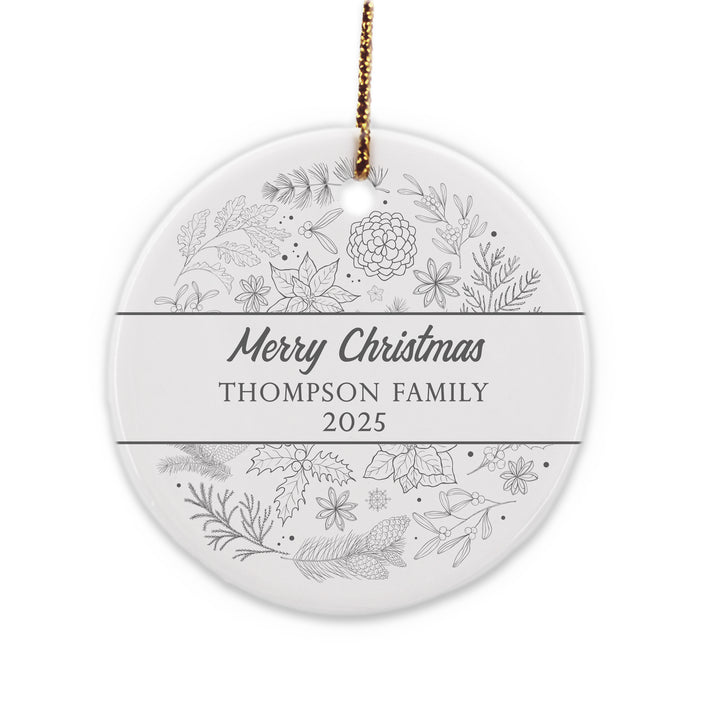 Holiday Floral Personalized Christmas Ornament, Grey
