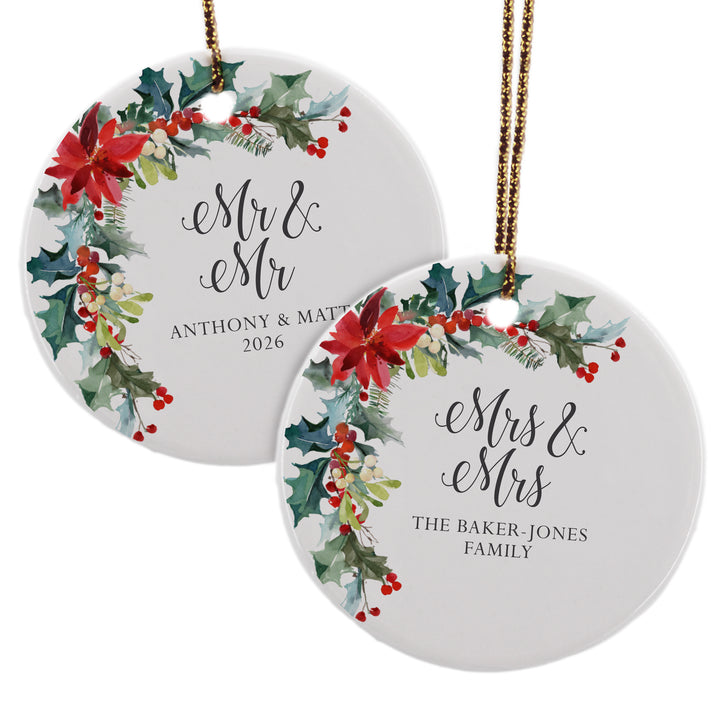 Personalized Poinsettia Ornament, Mr. Mrs., Mr. Mr., Mrs. Mrs., Keepsake Ornament