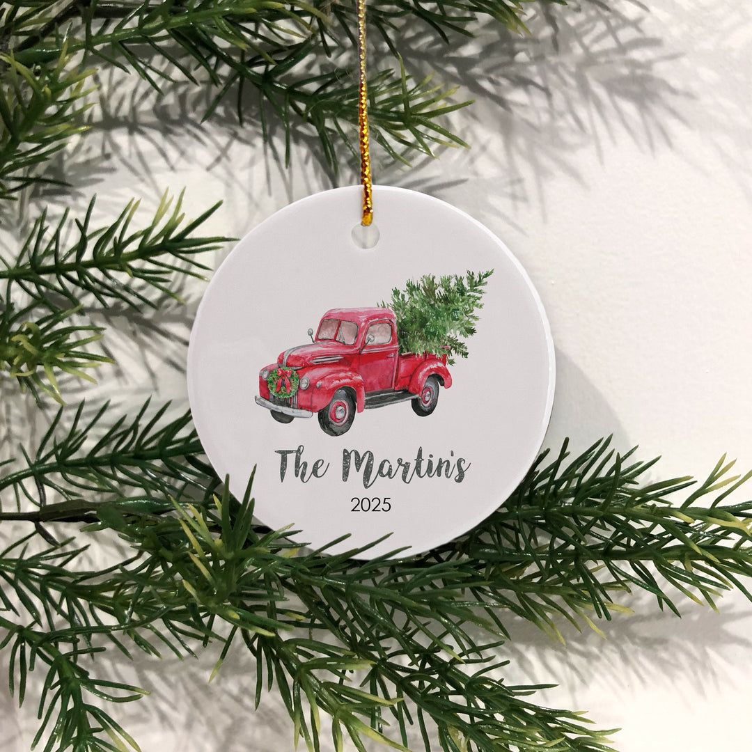 Red Truck Personalized Christmas Ornament