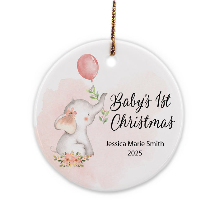 Pink Baby Elephant Christmas Ornament, Baby's First Christmas