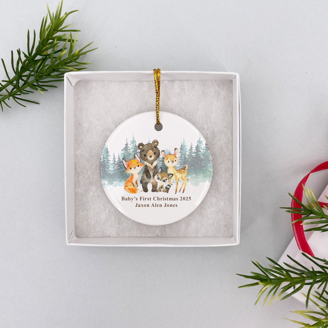 Woodland Animals Christmas Ornament, Baby's First Christmas Ornament