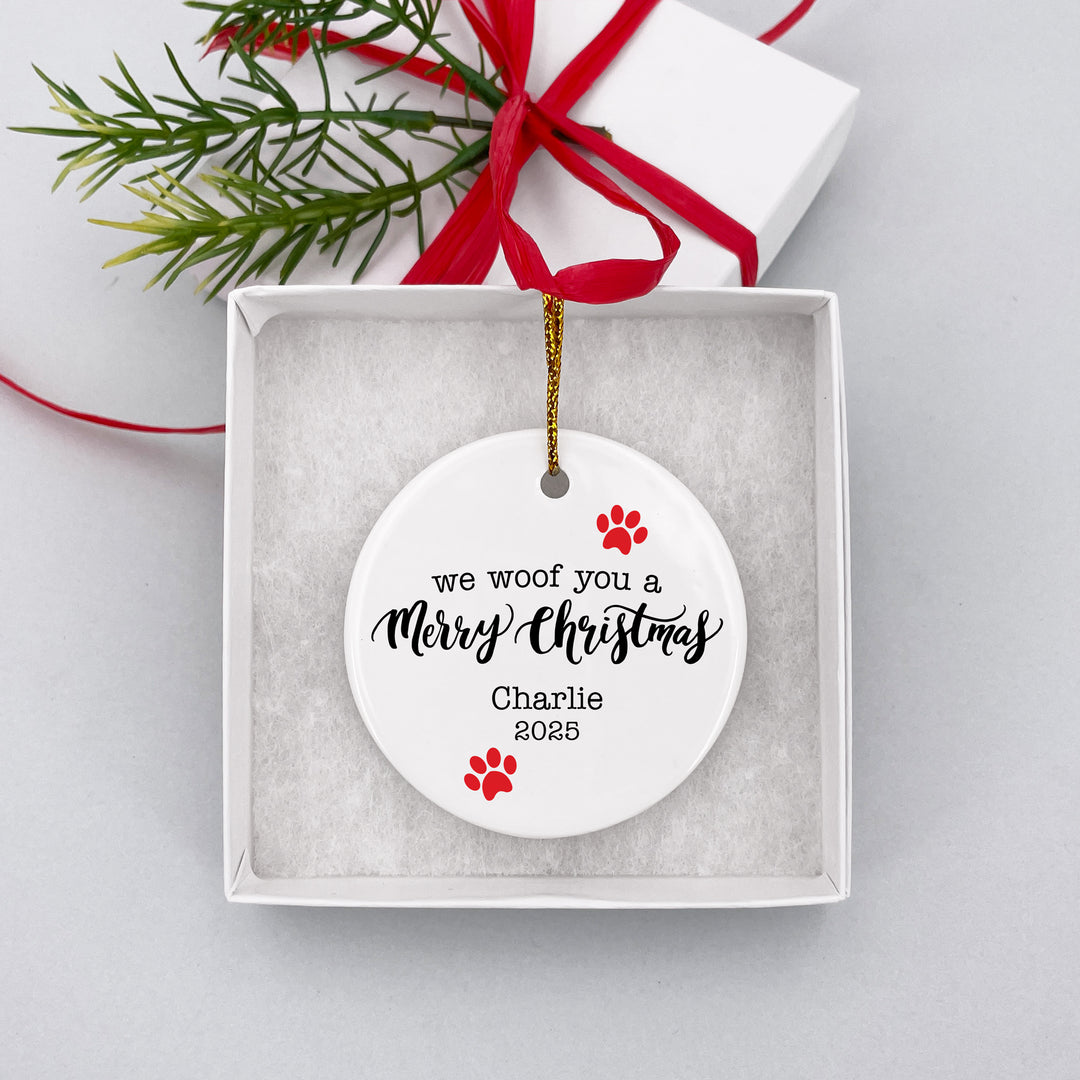 We woof you a Merry Christmas Personalized Dog Ornament