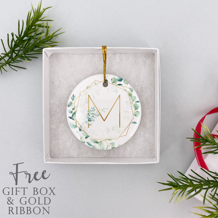 Initial Ornament, Personalized Eucalyptus Ornament