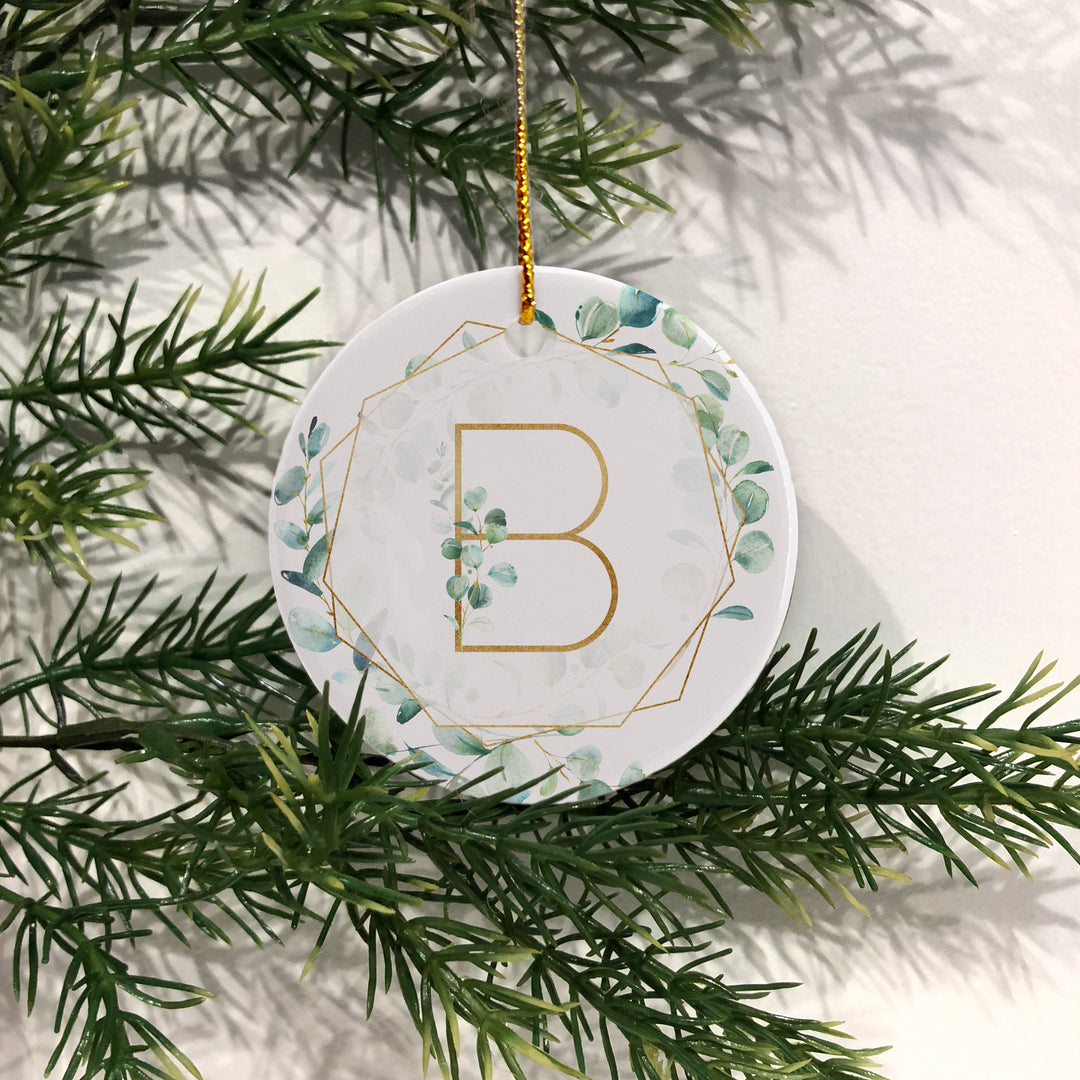 Initial Ornament, Personalized Eucalyptus Ornament