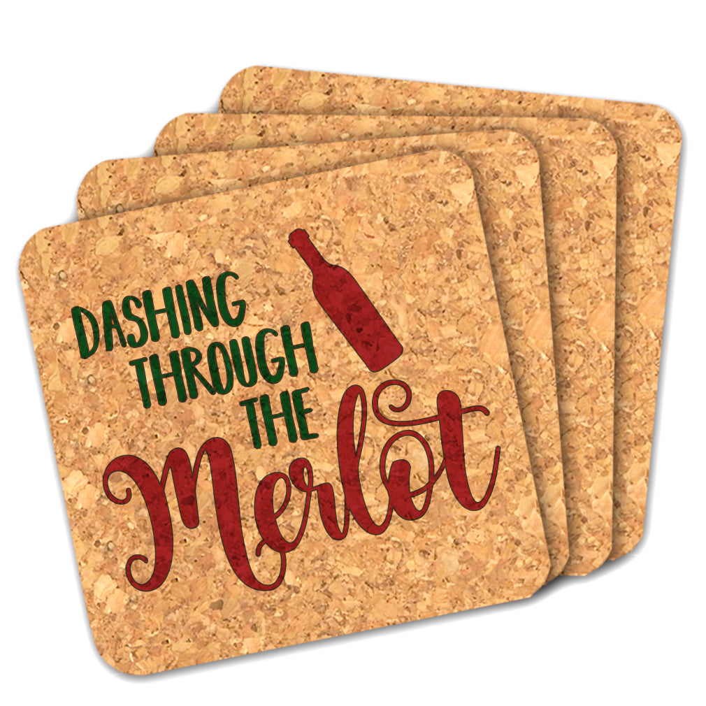 Wine Lover's Christmas Square Cork Coasters - Set of 4