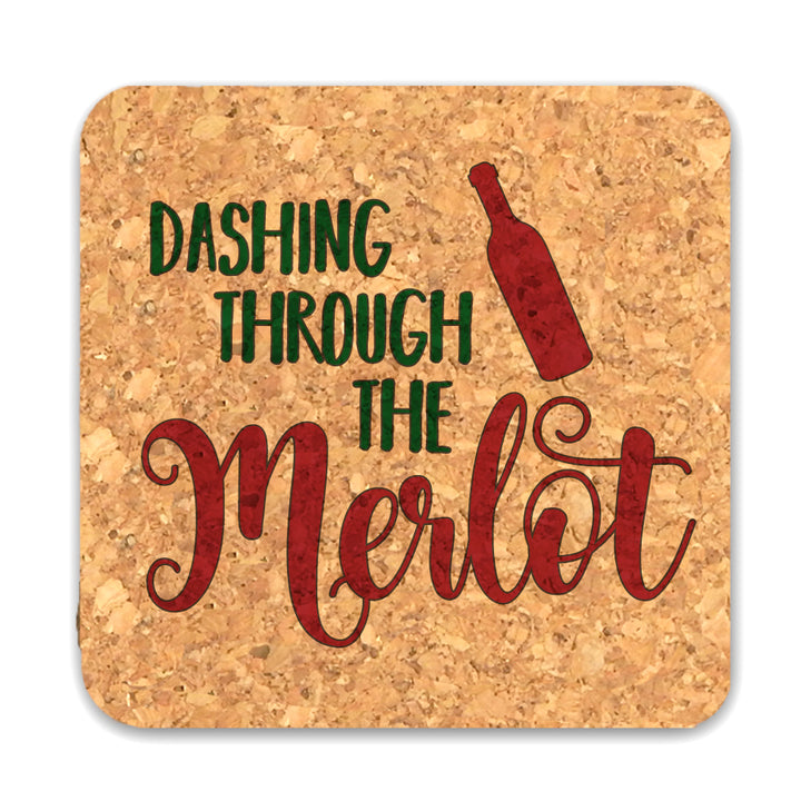 Wine Lover's Christmas Square Cork Coasters - Set of 4