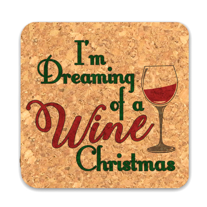 Wine Lover's Christmas Square Cork Coasters - Set of 4