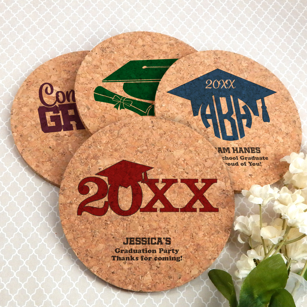 Graduation Round Cork Coasters