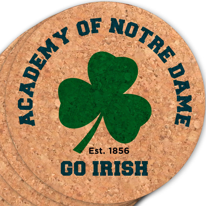 ND Shamrock Round Cork Coasters (Set of 6)