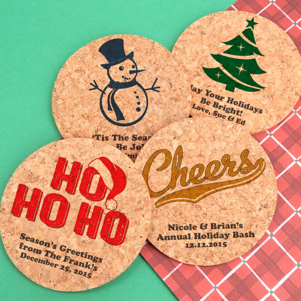 Holiday Cork Coasters, Personalized Round Cork Coaster, Cork Coaster Gifts