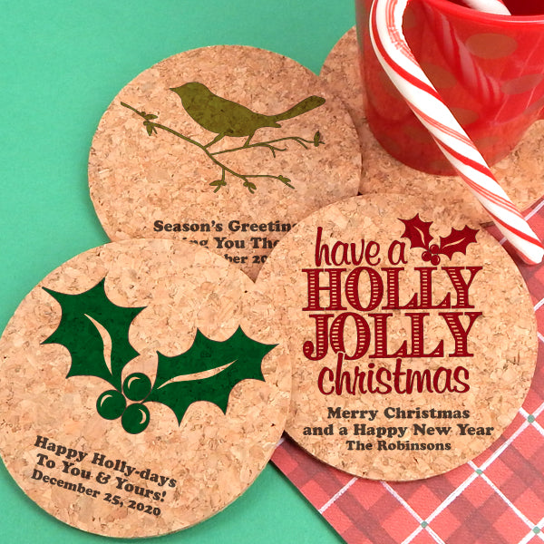 Holiday Cork Coasters, Personalized Round Cork Coaster, Cork Coaster Gifts