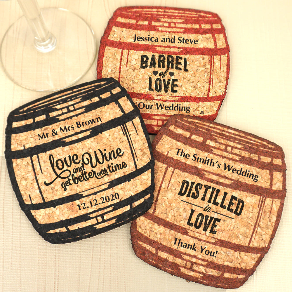 Personalized Oak Barrel Cork Coaster