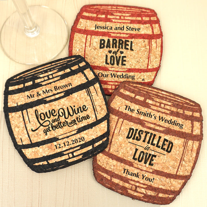 Personalized Oak Barrel Cork Coaster