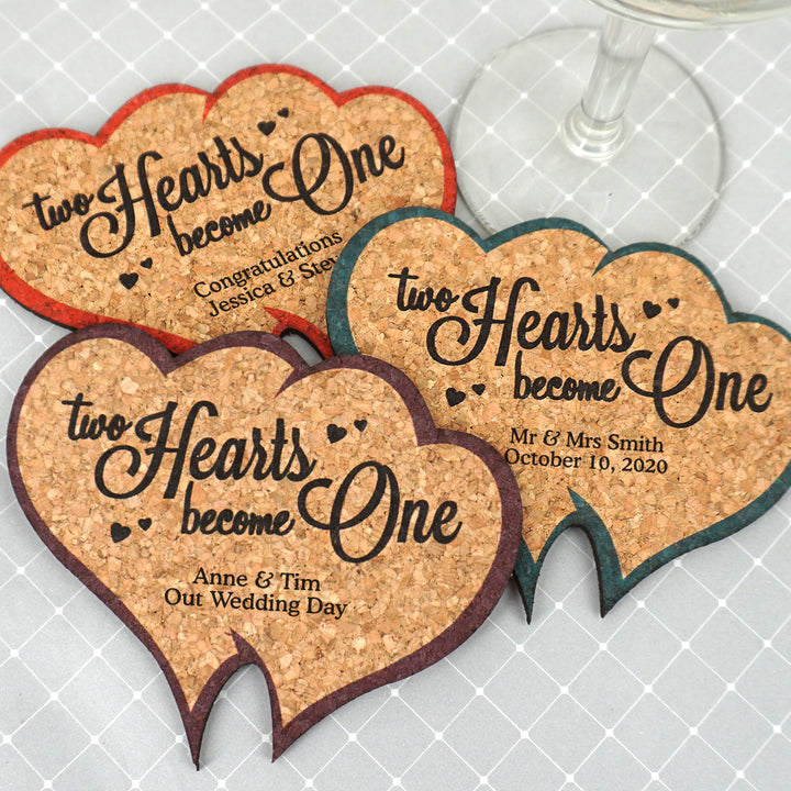 Personalized Double Heart Cork Coaster