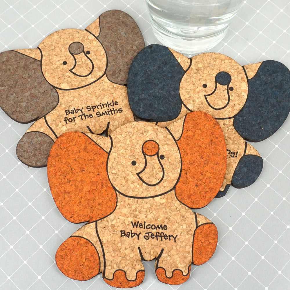 Personalized Baby Elephant Shaped Cork Coaster