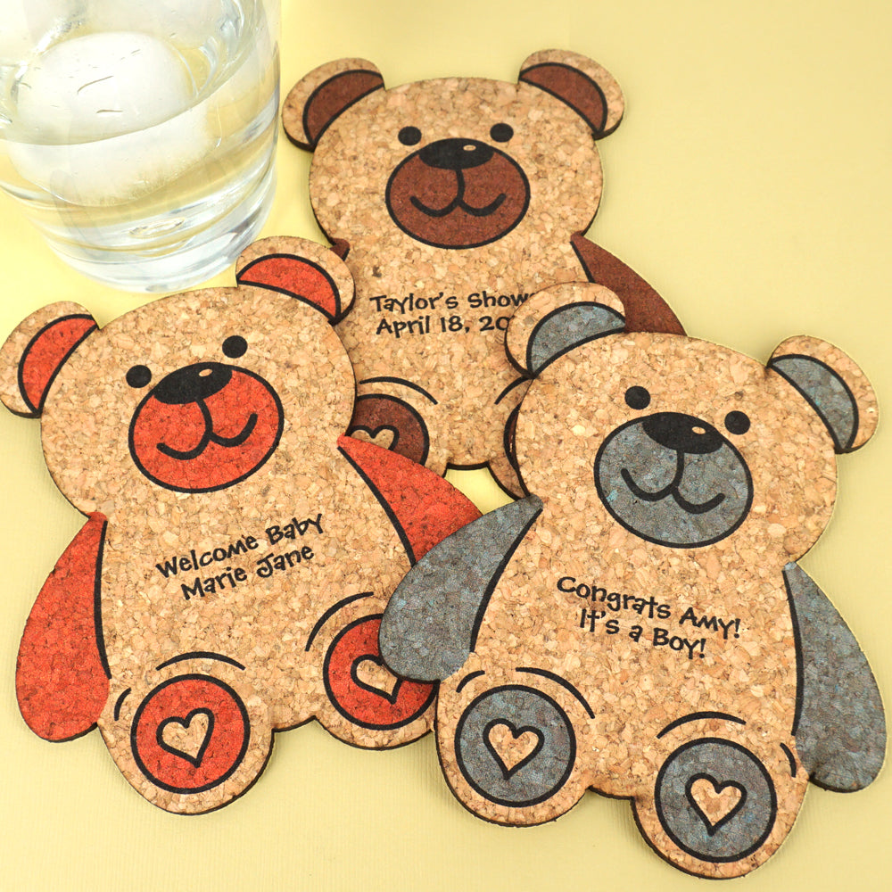 Personalized Baby Bear Shaped Cork Coaster