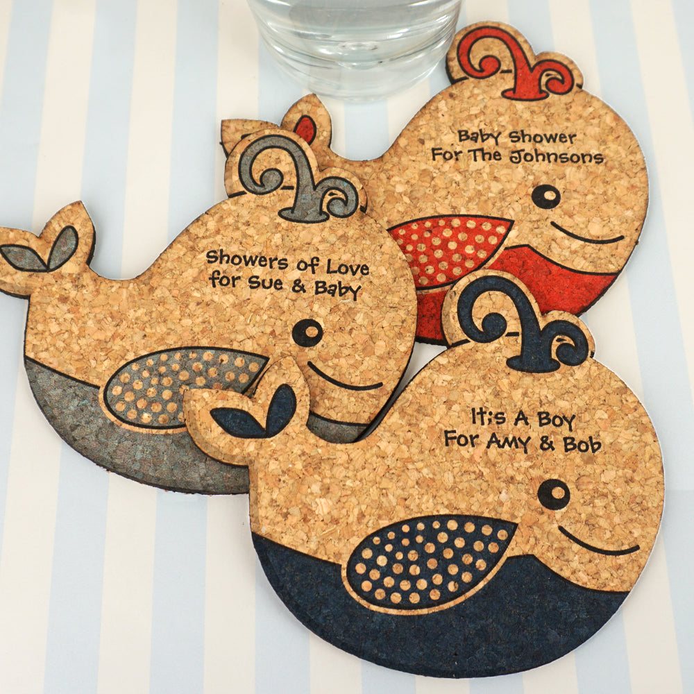 Personalized Baby Whale Shaped Cork Coaster