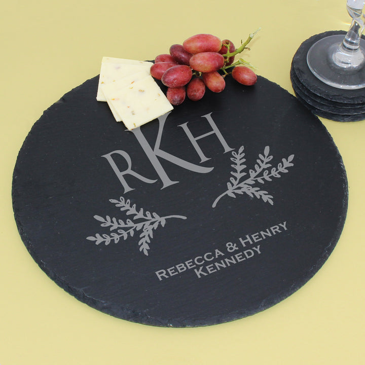 Monogram Round Slate Serving Tray, Cheese Board, Trivet