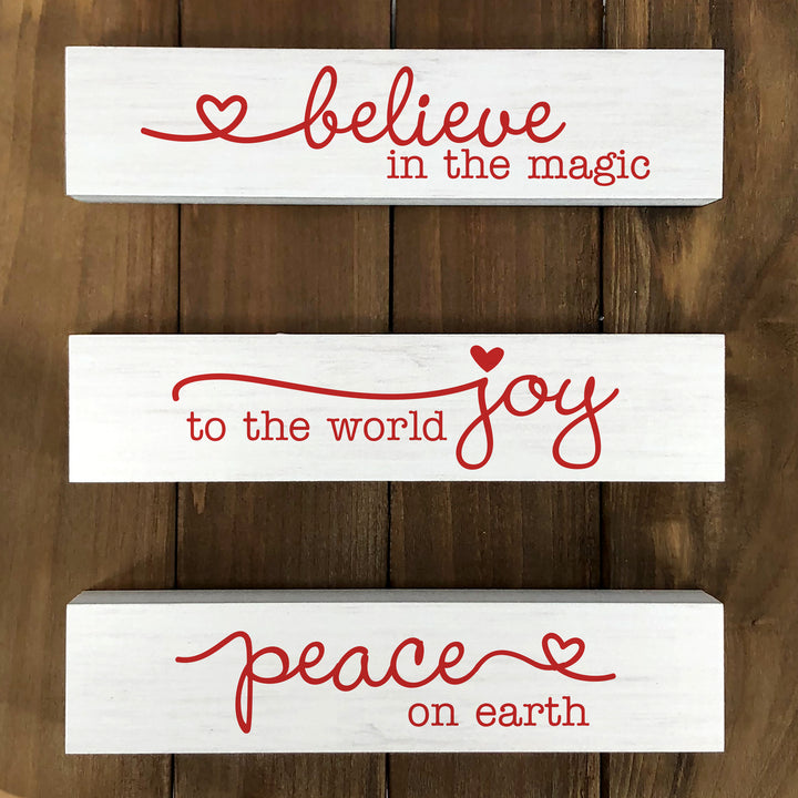 Christmas Table Decor, Wood Signs, Believe, Joy, Peace