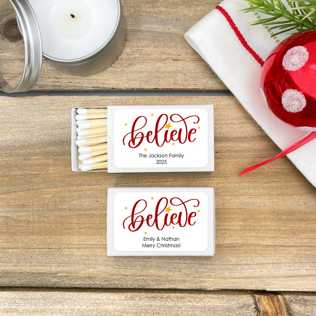 Personalized Christmas Matches, Believe - Set of 50
