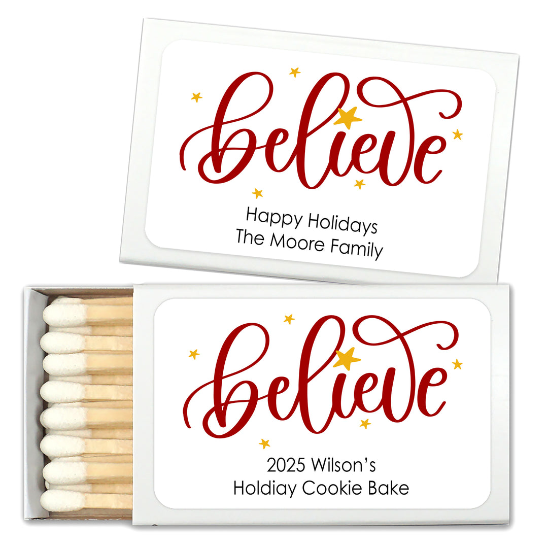 Personalized Christmas Matches, Believe - Set of 50