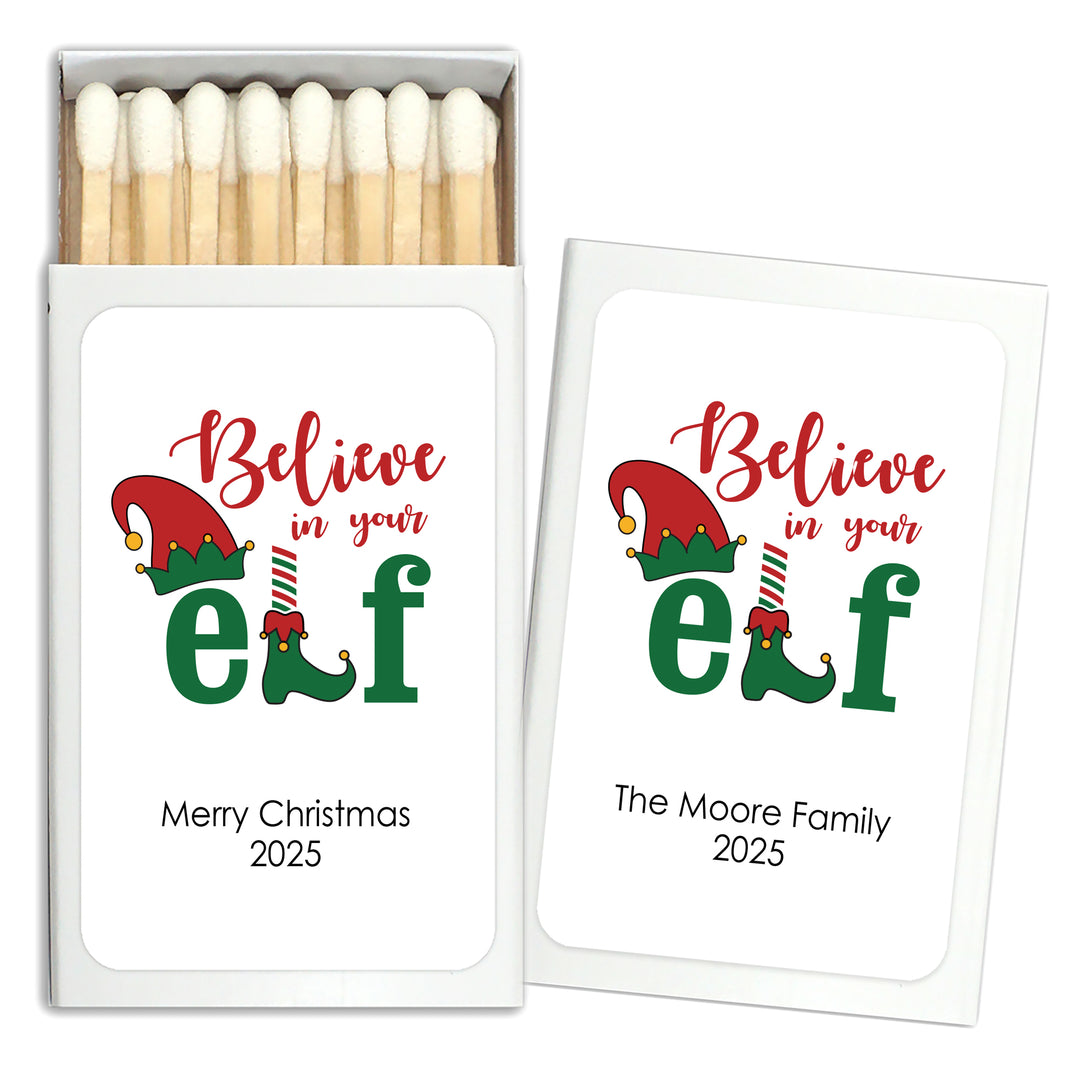 Personalized Christmas Match Boxes, Believe in your Elf Matches - Set of 50