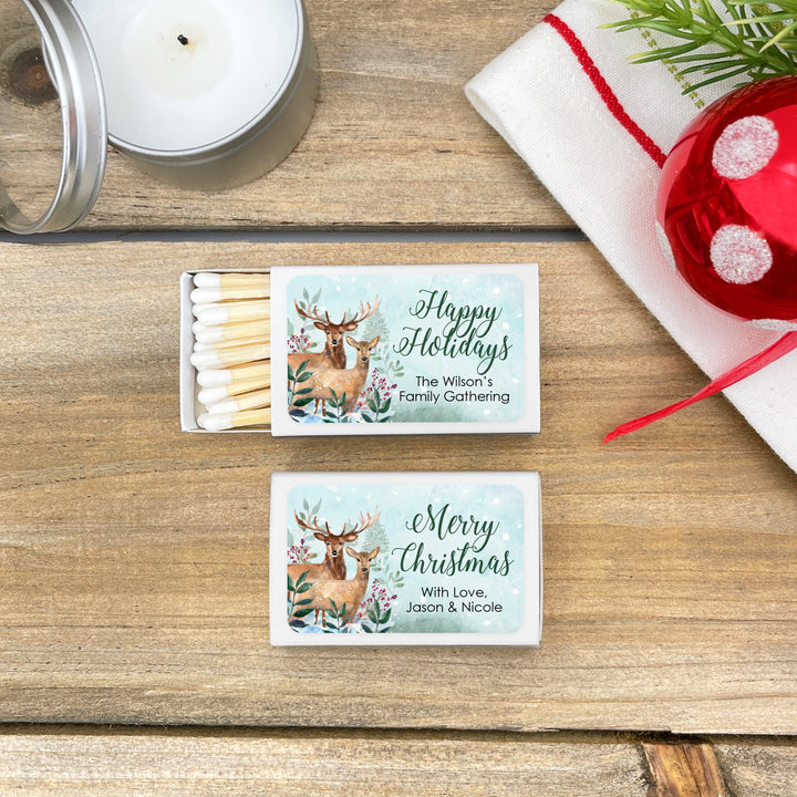 Christmas Match Boxes, Personalized Christmas Matches, Deer Christmas Matches- Set of 50