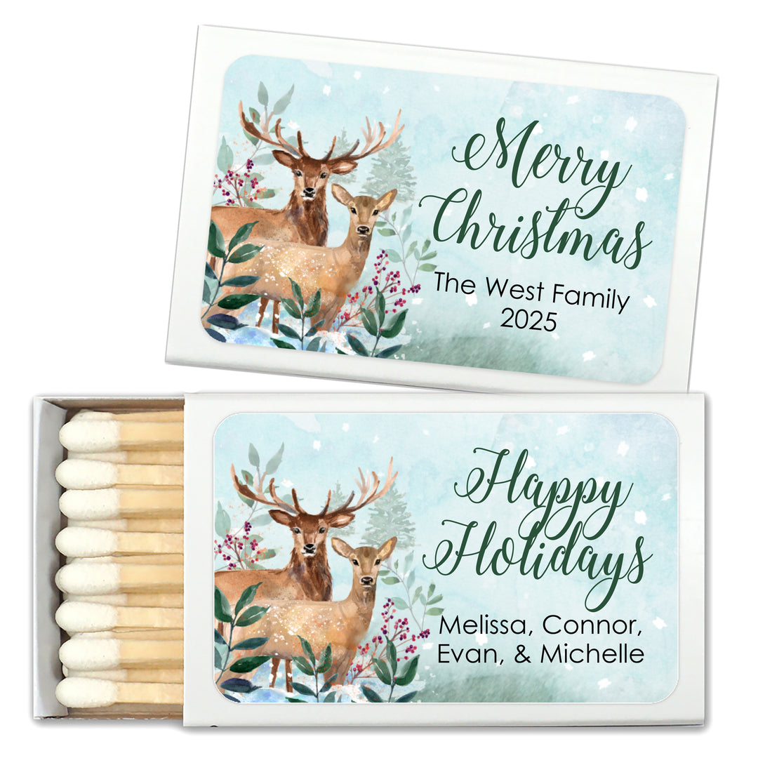 Christmas Match Boxes, Personalized Christmas Matches, Deer Christmas Matches- Set of 50