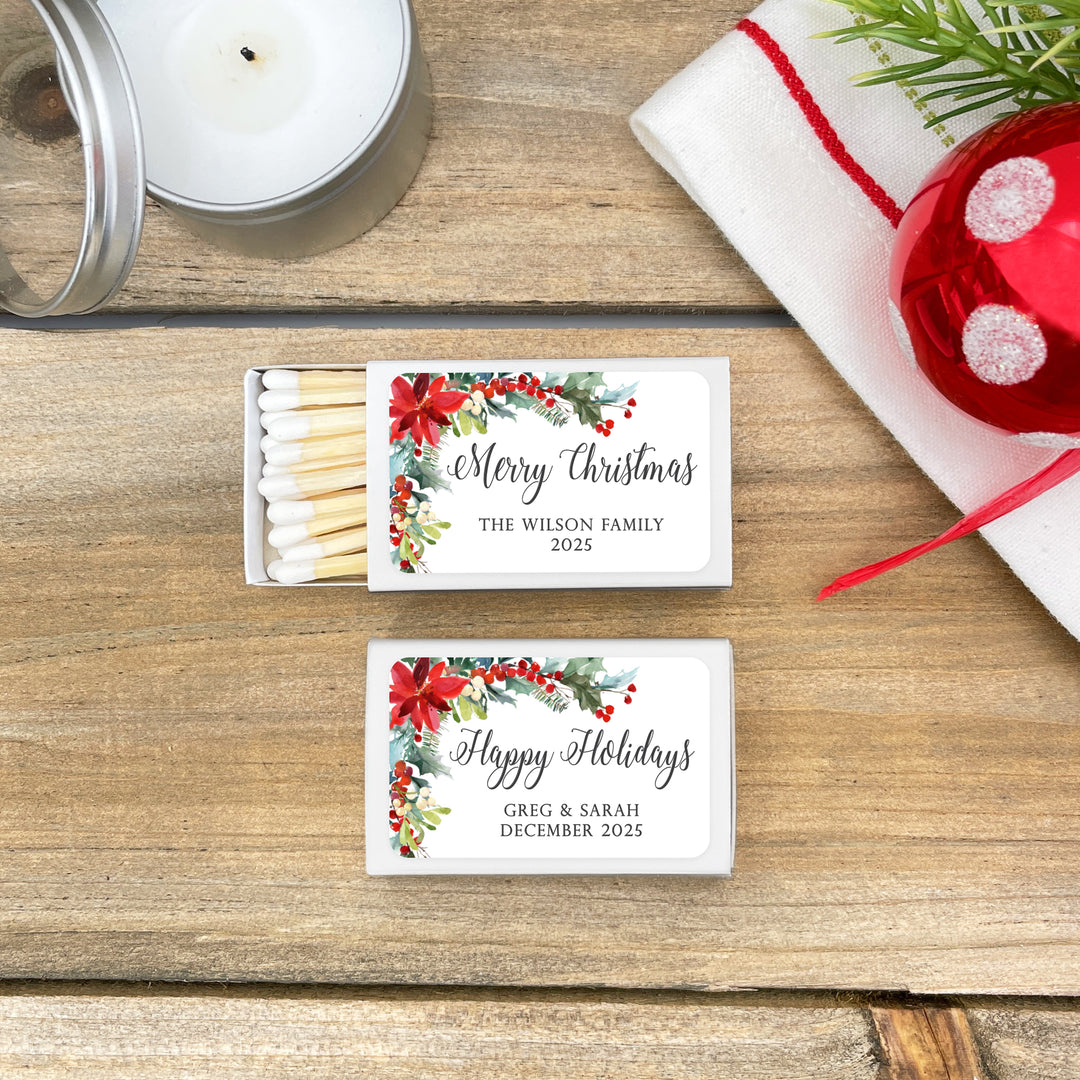 Personalized Christmas Matches, Poinsettia - Set of 50