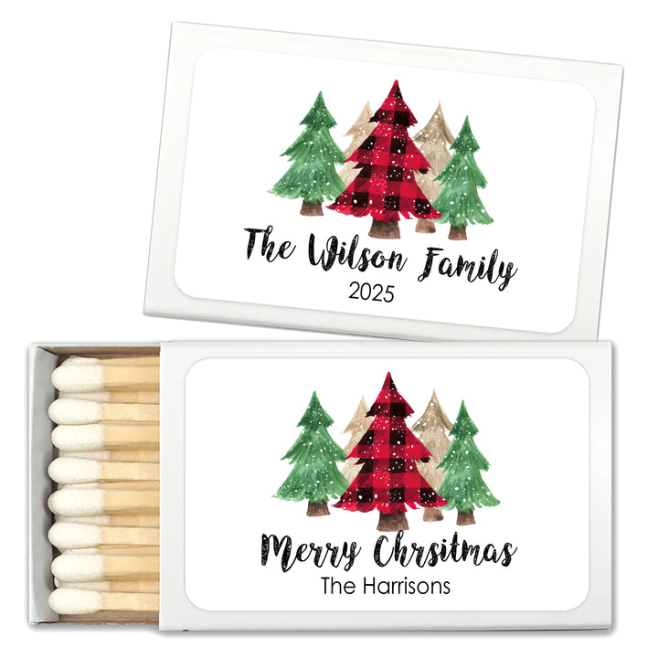Buffalo Plaid Christmas Match Boxes, Personalized Christmas Matches - Set of 50