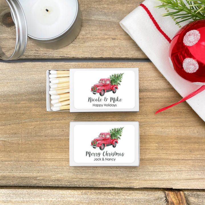 Red Pickup Truck Christmas Match Boxes, Personalized Christmas Matches - Set of 50