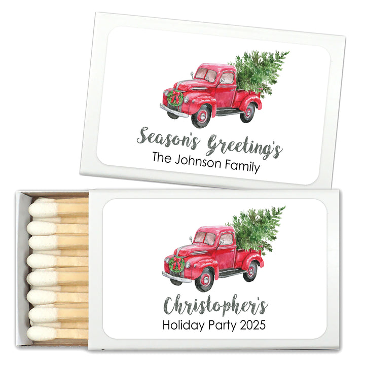 Red Pickup Truck Christmas Match Boxes, Personalized Christmas Matches - Set of 50