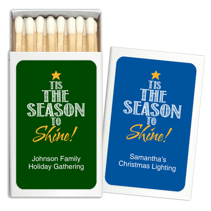 Personalized Christmas Match Boxes, tis the season to Shine matches - Set of 50