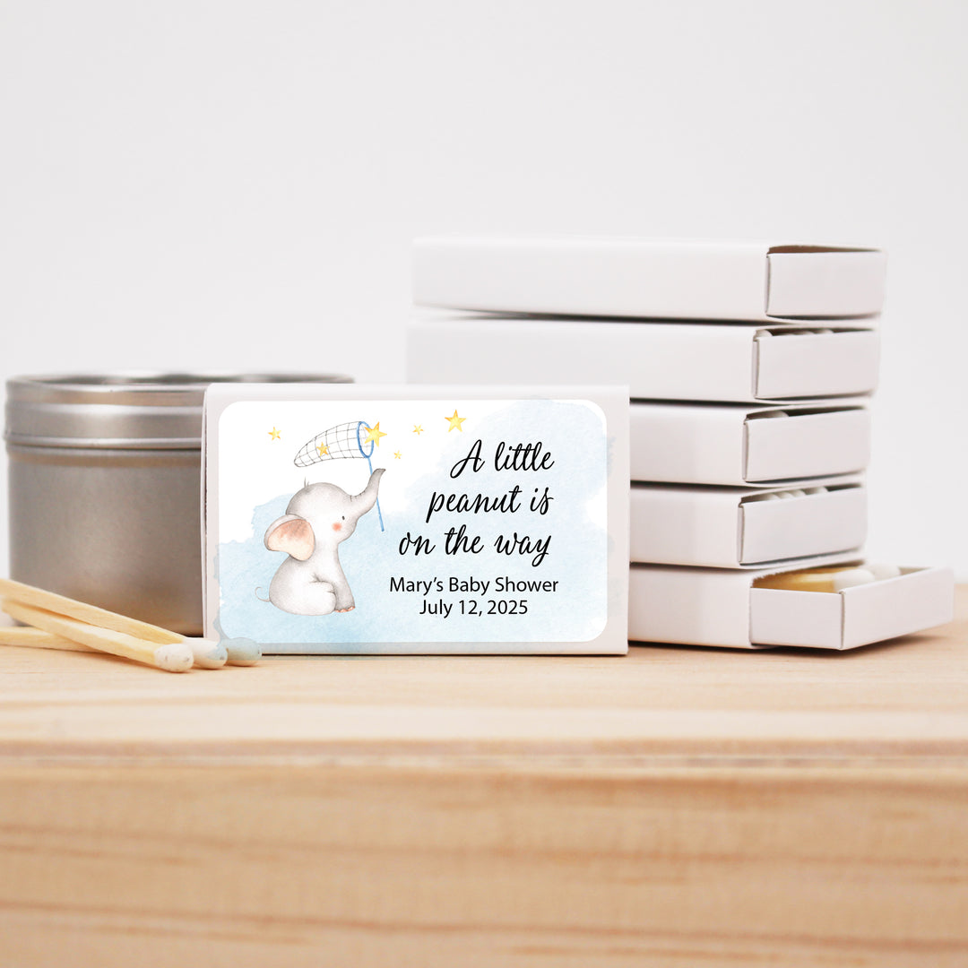 Baby Shower Favor Matches, Baby Boy Elephant (Set of 50)