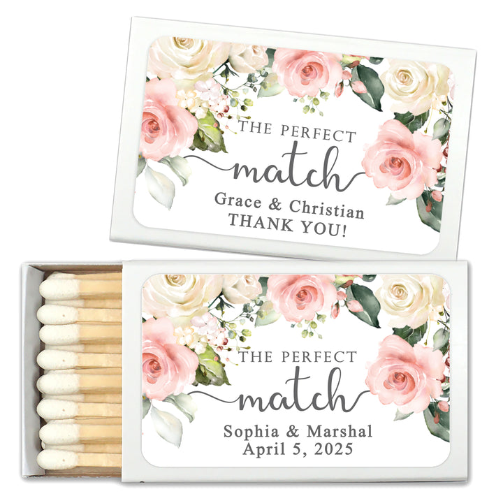 Wedding Favor Matches, Pink and White Floral (Set of 50)