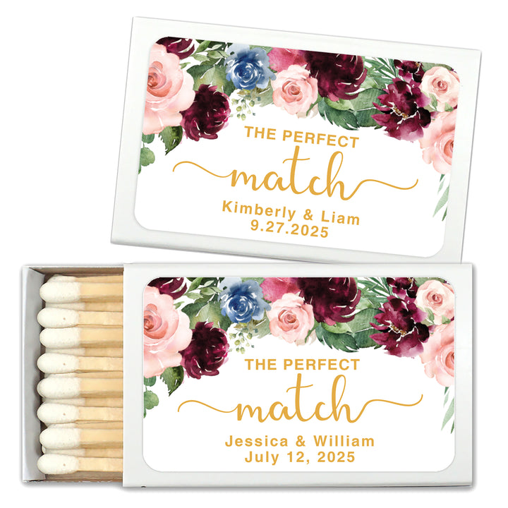Wedding Favor Matches, Burgundy Floral (Set of 50)