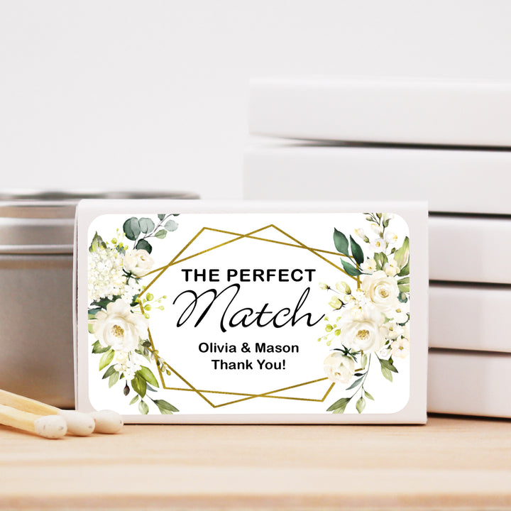 Wedding Favor Matches, The Perfect Match, Geometric Floral (Set of 50)