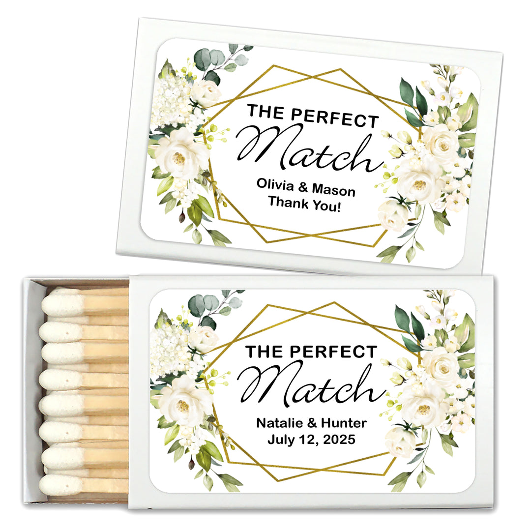 Wedding Favor Matches, The Perfect Match, Geometric Floral (Set of 50)