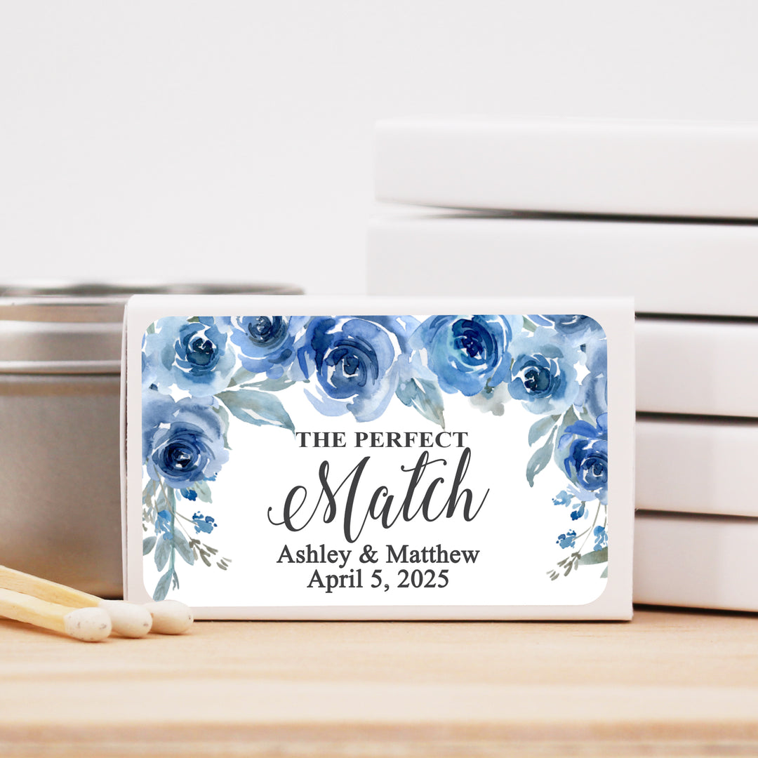 Wedding Favor Matches, Blue Floral (Set of 50)