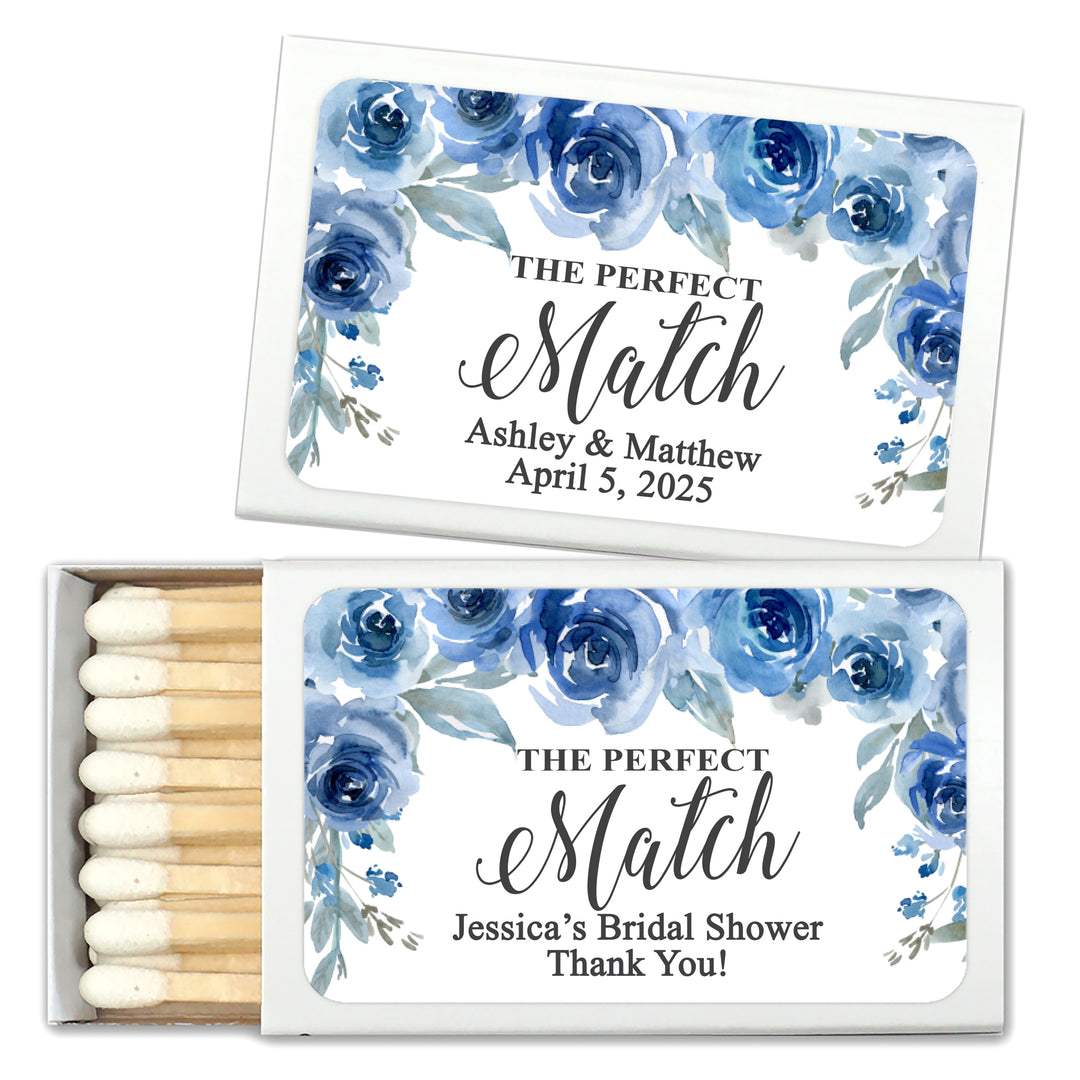 Wedding Favor Matches, Blue Floral (Set of 50)