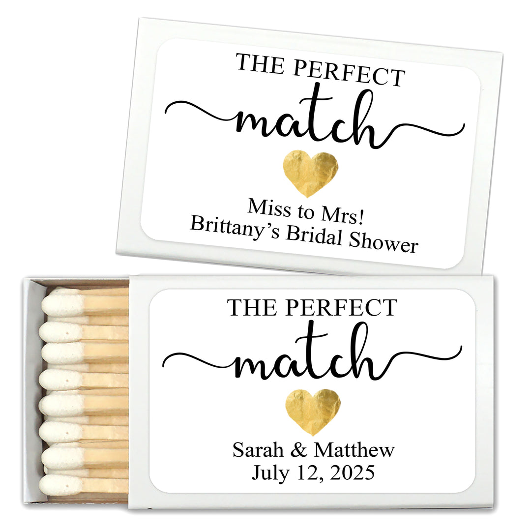 Wedding Favor Matches, The Perfect Match Gold Heart (Set of 50)