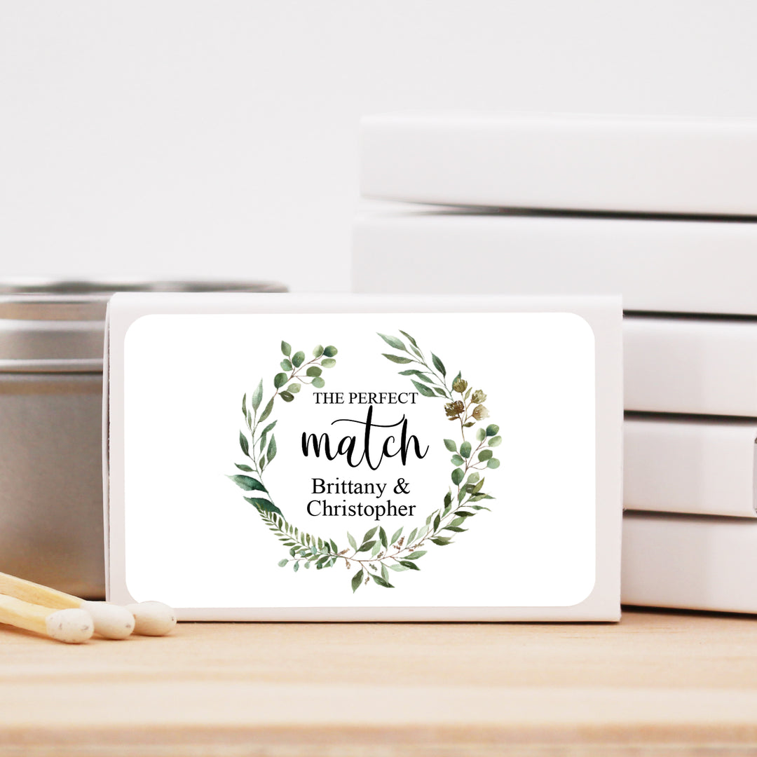 Wedding Favor Matches, Green Wreath (Set of 50)