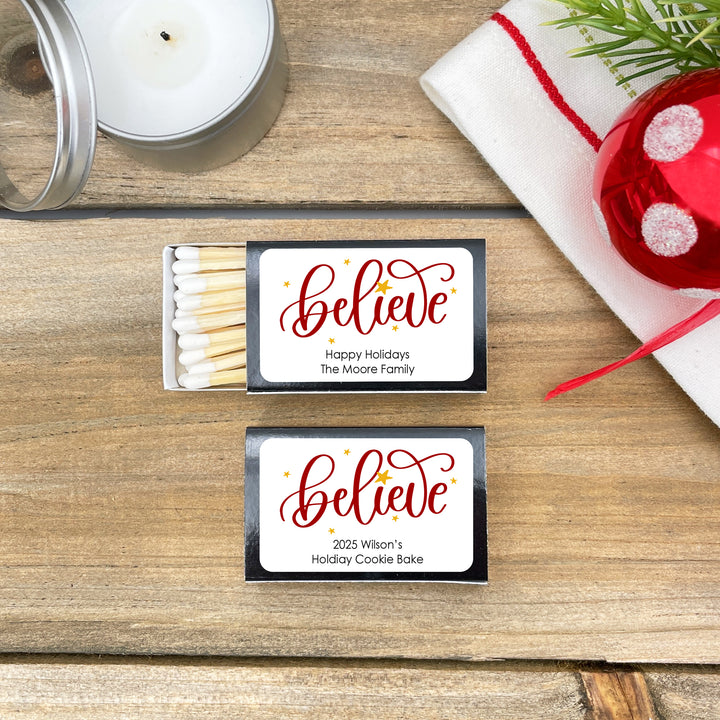 Personalized Christmas Matches, Believe - Set of 50