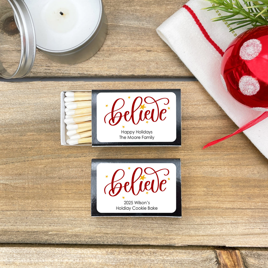 Personalized Christmas Matches, Believe - Set of 50